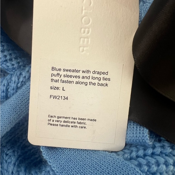 Anna October Rachel Tie-Accented Wool-Knit Sweater blue size large - Picture 7 of 8